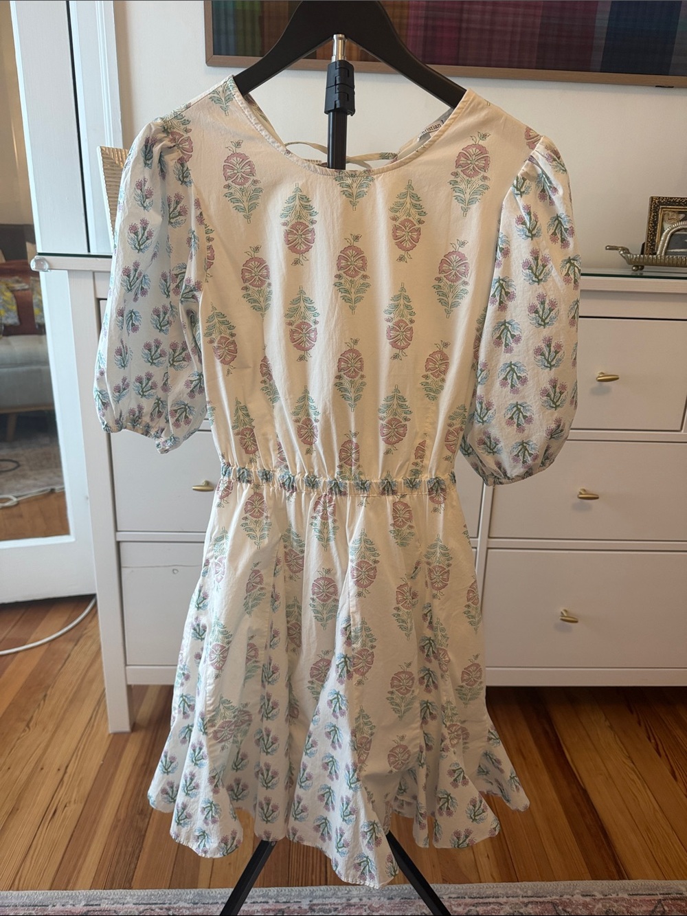 Christian Lacroix Cream Floral Puff-Sleeve Dress